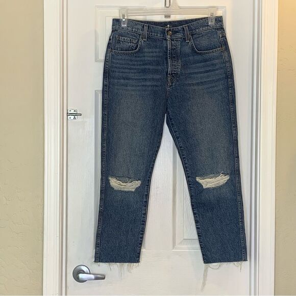 7 Seven For All Mankind Josefina Skinny Boyfriend Jeans Distressed Raw Hem 28 - Picture 10 of 11